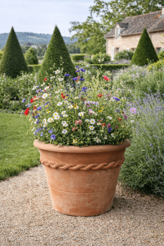 Preview: Klassischer Terracottatopf aus Impruneta mit geflochtenem Dekor – handgefertigt und frostsicher - Vaso Casatina